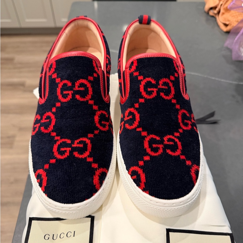 Gucci Navy and Red Slip-On Shoes